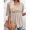 imageEVALESS Womens Spring Summer Tops Casual Crewneck Half Sleeve Shirts Blouses Cute Floral Embroidered Boho Babydoll TopsBeige