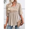 imageEVALESS Womens Spring Summer Tops Casual Crewneck Half Sleeve Shirts Blouses Cute Floral Embroidered Boho Babydoll TopsBeige