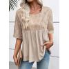 imageEVALESS Womens Spring Summer Tops Casual Crewneck Half Sleeve Shirts Blouses Cute Floral Embroidered Boho Babydoll TopsBeige
