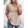 imageEVALESS Womens Spring Summer Tops Casual Crewneck Half Sleeve Shirts Blouses Cute Floral Embroidered Boho Babydoll TopsBeige