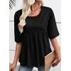 imageEVALESS Womens Spring Summer Tops Casual Crewneck Half Sleeve Shirts Blouses Cute Floral Embroidered Boho Babydoll TopsBlack