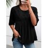 imageEVALESS Womens Spring Summer Tops Casual Crewneck Half Sleeve Shirts Blouses Cute Floral Embroidered Boho Babydoll TopsBlack