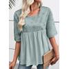 imageEVALESS Womens Spring Summer Tops Casual Crewneck Half Sleeve Shirts Blouses Cute Floral Embroidered Boho Babydoll TopsIceland Blue