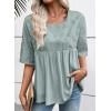 imageEVALESS Womens Spring Summer Tops Casual Crewneck Half Sleeve Shirts Blouses Cute Floral Embroidered Boho Babydoll TopsIceland Blue