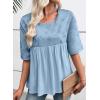 imageEVALESS Womens Spring Summer Tops Casual Crewneck Half Sleeve Shirts Blouses Cute Floral Embroidered Boho Babydoll TopsLight Blue