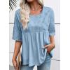 imageEVALESS Womens Spring Summer Tops Casual Crewneck Half Sleeve Shirts Blouses Cute Floral Embroidered Boho Babydoll TopsLight Blue