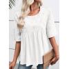 imageEVALESS Womens Spring Summer Tops Casual Crewneck Half Sleeve Shirts Blouses Cute Floral Embroidered Boho Babydoll TopsWhite