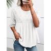imageEVALESS Womens Spring Summer Tops Casual Crewneck Half Sleeve Shirts Blouses Cute Floral Embroidered Boho Babydoll TopsWhite