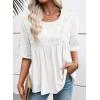 imageEVALESS Womens Spring Summer Tops Casual Crewneck Half Sleeve Shirts Blouses Cute Floral Embroidered Boho Babydoll TopsWhite