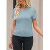 imageEVALESS Womens Spring Summer Trendy Dressy Casual Textured Tops Blouses 2025 Fashion Crewneck Cute Solid Slim Fit Work Business Short Sleeve T ShirtsMist Blue Small