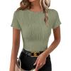 imageEVALESS Womens 2025 Trendy Dressy Casual Short Sleeve Tops Blouses Fashion Spring Summer Textured Crewneck Slim Cute Lettuce Trim T Shirts ClothesLight Green Small