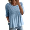 imageEVALESS Womens Spring Summer Tops Casual Crewneck Half Sleeve Shirts Blouses Cute Floral Embroidered Boho Babydoll TopsLight Blue