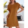 imageEVALESS Womens Summer Dresses 2026 Fashion Short Sleeve Cute Spring Mini Dress Crewneck Casual Beach Vacation DressesZ Dark Khaki