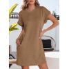 imageEVALESS Womens Summer Dresses 2026 Fashion Short Sleeve Cute Spring Mini Dress Crewneck Casual Beach Vacation DressesZ Light French Beige
