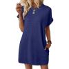 imageEVALESS Womens Summer Dresses 2026 Fashion Short Sleeve Cute Spring Mini Dress Crewneck Casual Beach Vacation DressesZ New Navy Blue