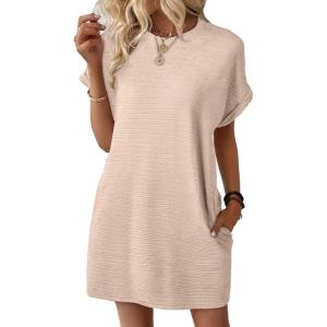 imageEVALESS Womens Summer Dresses 2026 Fashion Short Sleeve Cute Spring Mini Dress Crewneck Casual Beach Vacation DressesApricot