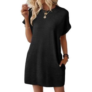 imageEVALESS Womens Summer Dresses 2026 Fashion Short Sleeve Cute Spring Mini Dress Crewneck Casual Beach Vacation DressesBlack