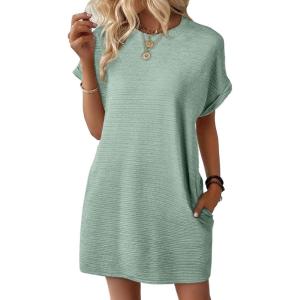 imageEVALESS Womens Summer Dresses 2026 Fashion Short Sleeve Cute Spring Mini Dress Crewneck Casual Beach Vacation DressesGrass Green
