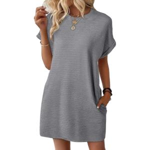 imageEVALESS Womens Summer Dresses 2026 Fashion Short Sleeve Cute Spring Mini Dress Crewneck Casual Beach Vacation DressesGrey