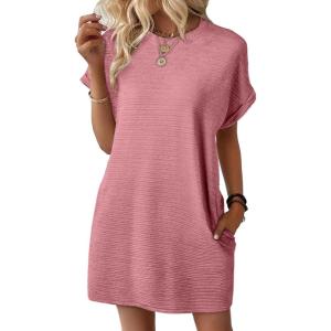 imageEVALESS Womens Summer Dresses 2026 Fashion Short Sleeve Cute Spring Mini Dress Crewneck Casual Beach Vacation DressesSepia Rose