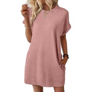 imageEVALESS Womens Summer Dresses 2026 Fashion Short Sleeve Cute Spring Mini Dress Crewneck Casual Beach Vacation DressesZ Apricot Pink