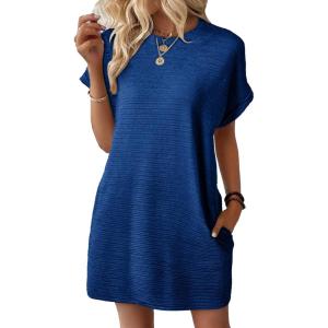 imageEVALESS Womens Summer Dresses 2026 Fashion Short Sleeve Cute Spring Mini Dress Crewneck Casual Beach Vacation DressesZ Bluing