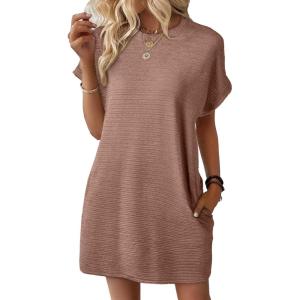 imageEVALESS Womens Summer Dresses 2026 Fashion Short Sleeve Cute Spring Mini Dress Crewneck Casual Beach Vacation DressesZ Brown