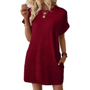 imageEVALESS Womens Summer Dresses 2026 Fashion Short Sleeve Cute Spring Mini Dress Crewneck Casual Beach Vacation DressesZ Burgundy