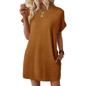 imageEVALESS Womens Summer Dresses 2026 Fashion Short Sleeve Cute Spring Mini Dress Crewneck Casual Beach Vacation DressesZ Dark Khaki