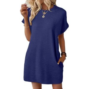 imageEVALESS Womens Summer Dresses 2026 Fashion Short Sleeve Cute Spring Mini Dress Crewneck Casual Beach Vacation DressesZ New Navy Blue