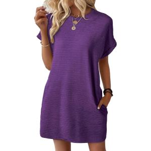 imageEVALESS Womens Summer Dresses 2026 Fashion Short Sleeve Cute Spring Mini Dress Crewneck Casual Beach Vacation DressesZ Tillandsia Purple