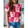 imageEVALESS Short Sleeve Sweater for Women Crewneck Color Block Knit Tops 2025 Fall Trendy Cap Sleeve Sweater VestChristmas Pink