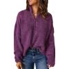 imageEVALESS Quarter Zip Sweaters for Women Waffle Kint Long Sleeve Pullover Sweater Business Casual OutfitsB Purple