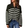 imageEVALESS Quarter Zip Sweaters for Women Waffle Kint Long Sleeve Pullover Sweater Business Casual OutfitsC Stripe Black