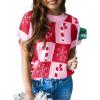 imageEVALESS Short Sleeve Sweater for Women Crewneck Color Block Knit Tops 2025 Fall Trendy Cap Sleeve Sweater VestChristmas Pink
