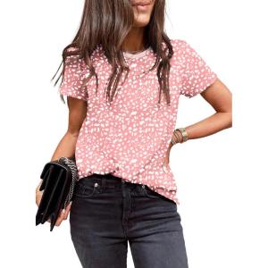 imageEVALESS Womens Casual Polka Dot Tops Crewneck Short Sleeve T Shirts Fashion Outfits 2026 Spring Summer ShirtsD1 Pink