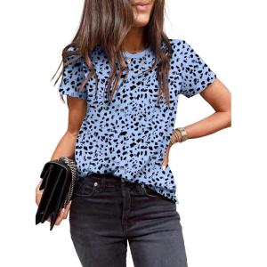 imageEVALESS Womens Casual Polka Dot Tops Crewneck Short Sleeve T Shirts Fashion Outfits 2026 Spring Summer ShirtsE1 Sky Blue