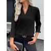 imageEVALESS Blouses for Women Dressy Casual 34 Length Sleeve Lace Patchwork Business Work TopsBlack