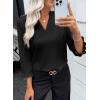 imageEVALESS Blouses for Women Dressy Casual 34 Length Sleeve Lace Patchwork Business Work TopsBlack