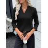imageEVALESS Blouses for Women Dressy Casual 34 Length Sleeve Lace Patchwork Business Work TopsBlack