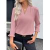imageEVALESS Blouses for Women Dressy Casual 34 Length Sleeve Lace Patchwork Business Work TopsCoral