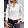 imageEVALESS Blouses for Women Dressy Casual 34 Length Sleeve Lace Patchwork Business Work TopsWhite