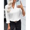 imageEVALESS Blouses for Women Dressy Casual 34 Length Sleeve Lace Patchwork Business Work TopsWhite