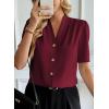imageEVALESS Blouses for Women Dressy Casual Summer Short Sleeve Button Down Shirts Business Work TopsBurgundy