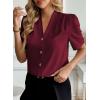 imageEVALESS Blouses for Women Dressy Casual Summer Short Sleeve Button Down Shirts Business Work TopsBurgundy