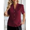 imageEVALESS Blouses for Women Dressy Casual Summer Short Sleeve Button Down Shirts Business Work TopsBurgundy