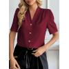 imageEVALESS Blouses for Women Dressy Casual Summer Short Sleeve Button Down Shirts Business Work TopsBurgundy