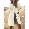 imageEVALESS Fuzzy Fleece Jackets for Women Fashion Long Sleeve Lapel Button Down Long Teddy Coat Faux Fur Warm Winter Outwear1b Beige