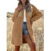 imageEVALESS Fuzzy Fleece Jackets for Women Fashion Long Sleeve Lapel Button Down Long Teddy Coat Faux Fur Warm Winter OutwearB Khaki