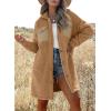 imageEVALESS Fuzzy Fleece Jackets for Women Fashion Long Sleeve Lapel Button Down Long Teddy Coat Faux Fur Warm Winter OutwearB Khaki
